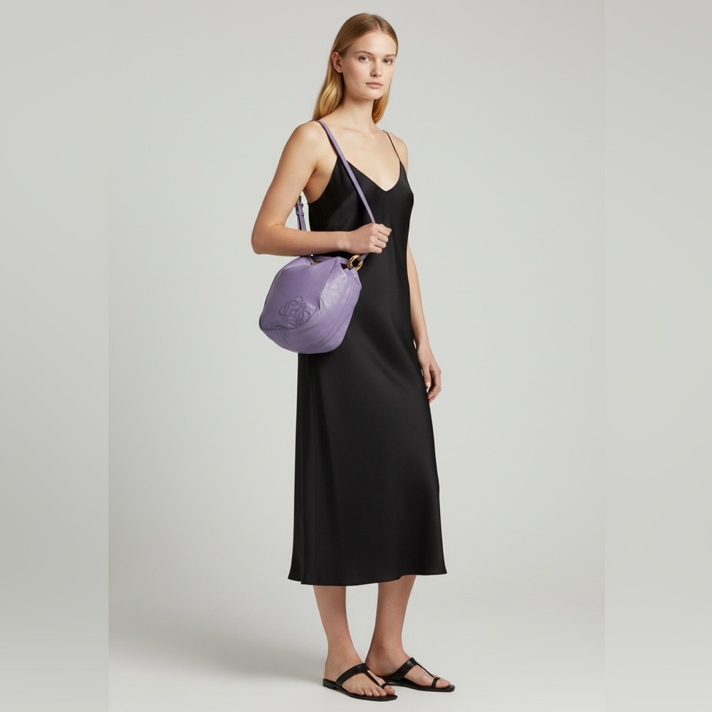 Loewe Purple Leather Anagram Hobo | Buttery Soft | Gold Hardware Dust Bag View 4